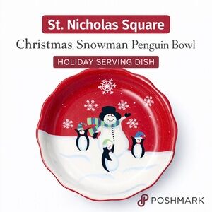 St Nicholas Square 10” Christmas Pie Plate Snowman Penguin Holiday Dish